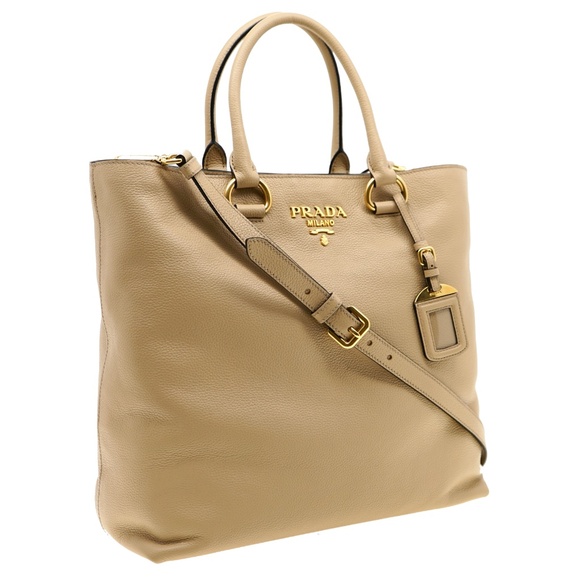 Prada Tote Large Shopping Shoulder Bag Vitello Phenix Beige Leather 1BG865 New - Picture 2 of 7